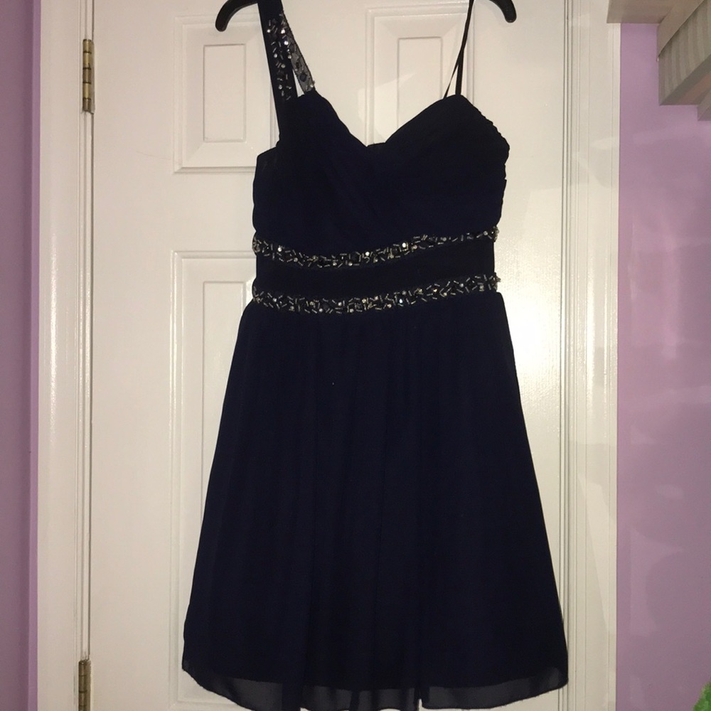 Navy blue one shoulder homecoming dress